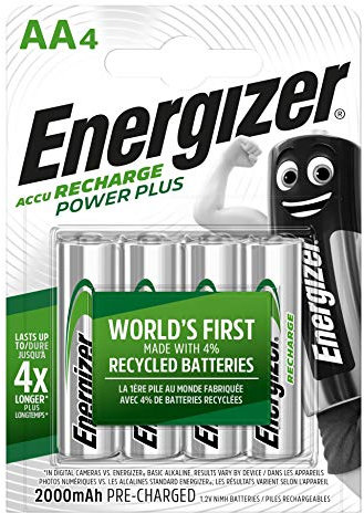 Energizer Rechargeable Battery AA, Recharge Power Plus, 4 Pack