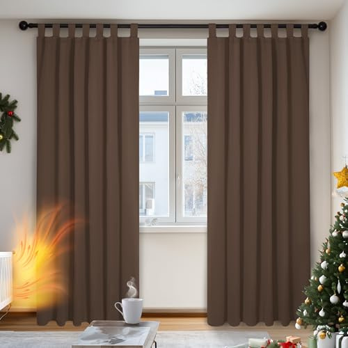 Deconovo Cortinas Dormitorio Moderno Blackout Curtain Suave para Ventanas de Habitación Juvenil con Trabillas 2 Paneles 140 x 245 cm Marrón
