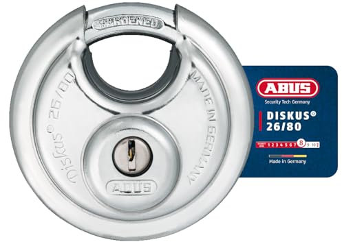 ABUS Diskus Vorhängeschloss 26/80 - wetterfest - mit anbohr- und ziehgeschütztem Zylinder - ABUS-Sicherheitslevel 8 - Silber