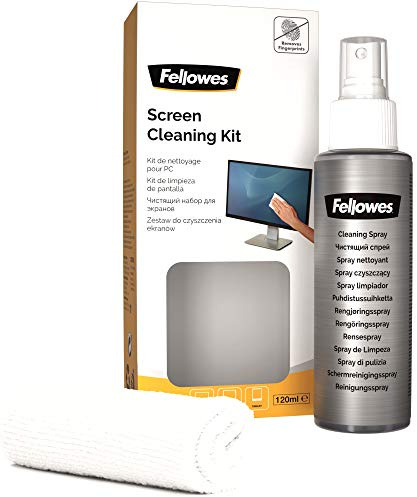 Fellowes Kit de nettoyage pour tablettes et écrans tactiles, comprend un spray et un chiffon, 120ml, 9930501