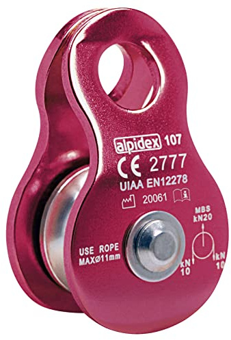ALPIDEX Remskiva 20 kN | Mobil Remskiva | Remskiveblock | Standard EN12278 | Linor upp till 11 mm Diameter | Kabelremskivor | Remskivor | Remhjul för Rep | Reprulle Flasktåg, Färg:red