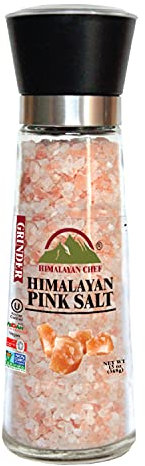 Himalayan Chef Moulin à sel rose naturel réglable, rechargeable en verre de sel en cristal – 368,5 g