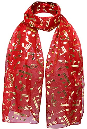 Basic Sense Music Note Instrument Gold Foil Metallic Print Lightweight Scarf for Unisex Women Men Musical Group Performance Concert Church School Choir