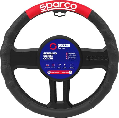 Sparco SPC1111RS Funda Universal para Volante de Coche, Negro/Rojo