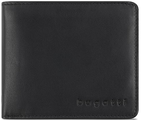 bugatti Primo Geldbörse Herren Leder, Wallet Portemonnaie, Schwarz | 10 Kartenfächer, Münzfach