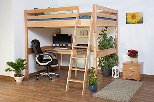 Kinderbett Hochbett Christoph Buche Vollholz massiv Natur inkl. Rollrost - 140 x 200 cm