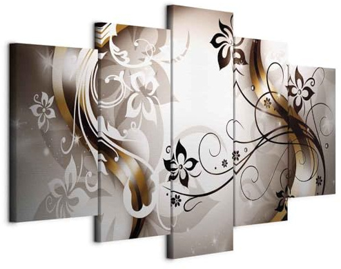 B&D XXL - Leinwandbild Abstrakt Pflanzenmotiv, 100x50 cm, 5-teilig, modern | Hochwertige Leinwand, sofort aufhängbar, ideal fürs Wohn- oder Schlafzimmer, wasserfest und lichtecht, langlebig, stilvoll