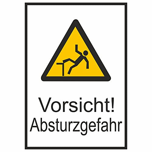 Indigos UG Aufkleber Vorsicht! Absturzgefahr Warnschild - 13,10x18,50 cm - selbstklebender Sicherheits Aufkleber für Tür oder Wand - Warnschild für Gebäude, Hotel, Büro, Firma, Haus, Praxis
