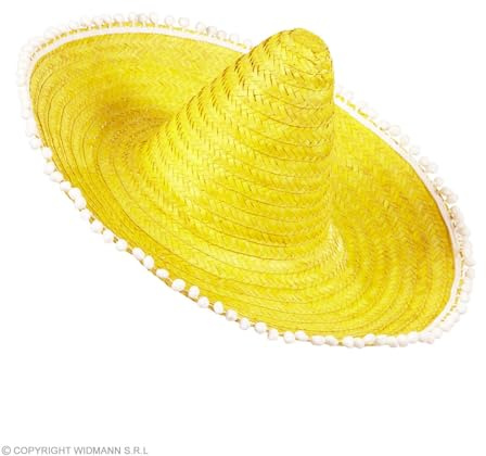W WIDMANN MILANO Party Fashion, gelber Strohhut, ansprechendes Design mit bunten Quasten, optimaler Komfort, unisex, großzügige Größe von 50 cm, pflegeleicht