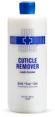 Cuticle Remover & Softener Liquid for Nails – Blue Cross Professional Nail Care with Lanolin, Hydrating Treatment for Dry Cuticles & Hangnails, Made in USA, 32oz
