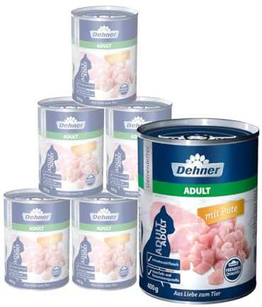 Dehner Premium Katzenfutter, Nassfutter getreidefrei, für ausgewachsene Katzen, Pute, 6 x 400 g Dose (2.4 kg)