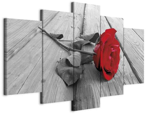 B&D XXL - Leinwandbild romantisch Liebe rot, 100x50 cm, 5-teilig, modern | Hochwertige Leinwand, sofort aufhängbar, ideal fürs Wohn- oder Schlafzimmer, wasserfest und lichtecht, langlebig, stilvoll