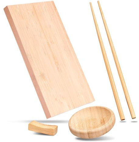 REISHUNGER Sushi Servier Set, traditionelles Service aus Bambus, 4 teiliges Geschirrset für Sushi Fans