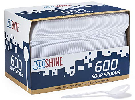 [600 Pack] White Disposable Plastic Soup Spoons - Practical Cutlery for Parties, Lunches, Picnics, and Long Trips - Great for Meals, Desserts, or Appetizers
