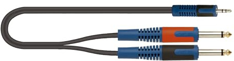 QUIK LOK - RKSA/140-5 MINIJACK STEREO/2 JACK MONO, Cavo Adattatore, Connettori: Minijack Stereo 3.5 <-> 2 x Jack Mono, Lunghezza 5mt, Colore Nero