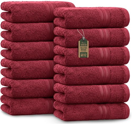NatureMark Gästetücher – 12er Pack (30x50 cm), 100% Baumwolle, Oeko-Tex Zertifiziert, weich, saugfähig und pflegeleicht – Für Bad, Gäste & Spa – Bordeaux Rot