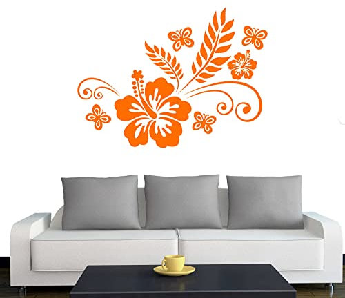 Klebesüchtig A111 Wandtattoo Blumenranke Luna 80cm x 60cm orange - Dekoration - Bad - Wohnzimmer - Aufkleber - Wandsticker