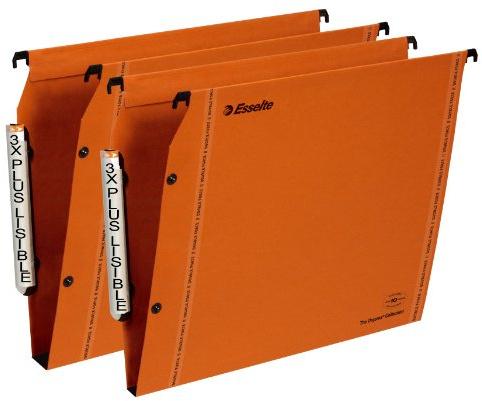 Esselte LGM VisioPlus PP - Dossiers Suspendus A4 Latéraux, Capacité 200 / 350 Feuilles, Fond 15 et 30 mm, Entraxe 330 mm, Porte-Étiquette XL Intégré, Lot de 10, Orange, 49960