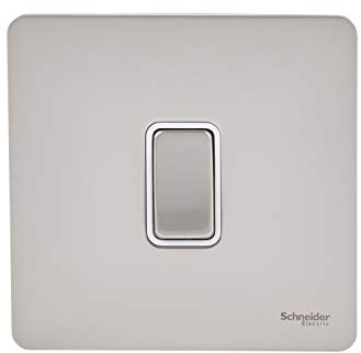 Schneider Electric Ultimate Placa plana sin tornillos, interruptor de luz de 2 vías, solo poste, 16AX, GU1412WPN, níquel perla con inserto blanco