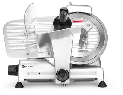 HENDI Cortadora eléctrica de carne, cortafiambres multiusos, Profi Line 220, Ø cuchilla: 220mm, espesor de corte (0-12mm), 220-240V, 280W, 506x435x(H)347mm, plateado, aluminio, acero inoxidable