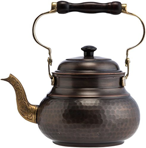 DEMMEX 1mm Thick Solid Hammered Copper Handmade Tea Pot Kettle Stovetop Teapot, 1.5Qts (Antiqued Copper)