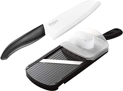 Kyocera Slicer Set, trancheuse universelle avec protection des doigts, couteau Santoku, 14 cm, lame tranchante en céramique de zircone, va au lave-vaisselle, Slicer Set BK