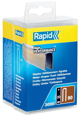 Rapid 5000123 Tackerklammern Typ 90, 20mm Klammern, 3 Stk. Kunststoffbox, Schmalrückenklammern für Holz mit geharzte Oberfläche