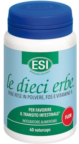 ESI - Le Dieci Erbe Flor, Integratore Alimentare Vegetale con FOS, Lassativo Naturale Contro Stitichezza, Costipazione e Flatulenza, Regola il Transito Intestinale, Senza Glutine e Vegan, 60 Naturcaps