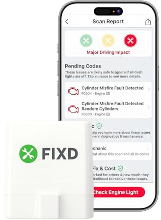 FIXD Bluetooth OBD2 Scanner for iPhone & Android - Diagnostic Scan Tool for Repairs and Car Buying - Check Engine Code Reader & Enhanced Codes - (1 Pack w/Free 14-Day FIXD Premium Bundle)