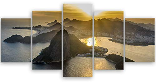 ge Bildet Bild auf Leinwand | Sonnenuntergang in Rio de Janeiro Bild - Brasilien in 100x50 cm mehrteilig als Wandbild | Wand-deko Dekoration Wohnung modern Bilder | 1276