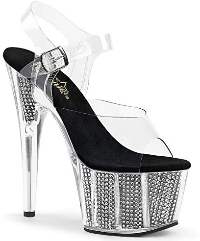 Pleaser Damen ADORE-708SRS Plateausandalen, Transparent (CLR/Blk SRS), 36 EU