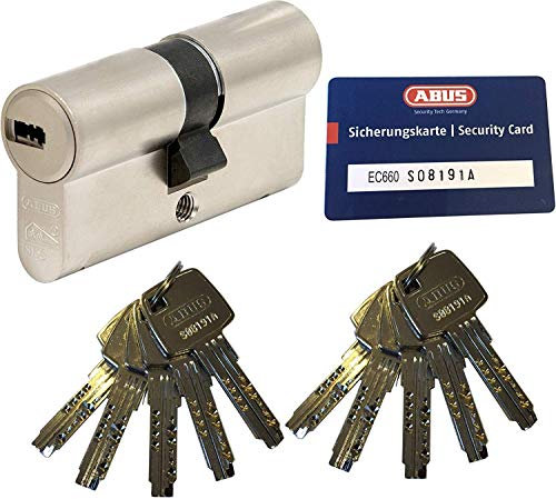 ABUS EC660 Profil-Doppelzylinder Länge (a/b) 40/40mm (c=105mm) mit 10 Schlüssel, mit Sicherungskarte …