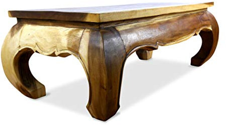 livasia Massiver Opiumtisch in naturbraun. Großer asiatischer Couchtische der Marke Asia Wohnstudio. Asiatischer Massivholztisch im Kolonialmöbelstil.