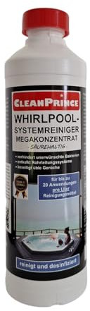 CleanPrince 500 ml Whirlpoolreiniger Mega-Konzentrat Whirlpool Reiniger 0,5 Liter Whirlpoolsystemreiniger Reinigungsmittel Desinfektions-Systemreiniger Sprudelbad Sprudelbäder Wellnessbad