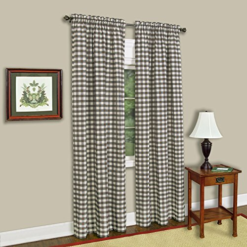 Achim Home Decor Fenstervorhang, kariert, 106,7 cm breit, 160 cm lang, Taupe und elfenbeinfarben kariert, lichtfilternde Bauernhaus-Vorhänge für Schlafzimmer, Wohn- und Esszimmer
