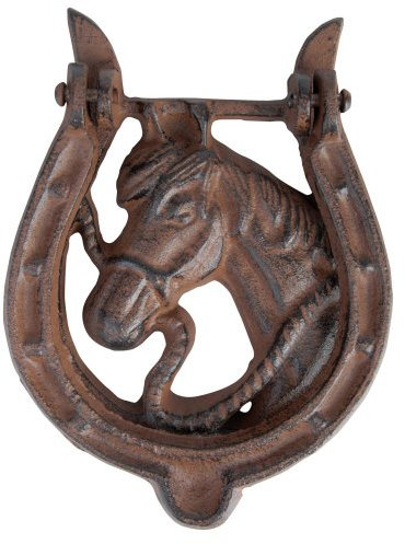 Esschert Design Türklopfer mit Motiv Hufeisen aus Gusseisen in braun, ca. 12 cm x 2,9 cm x 16 cm