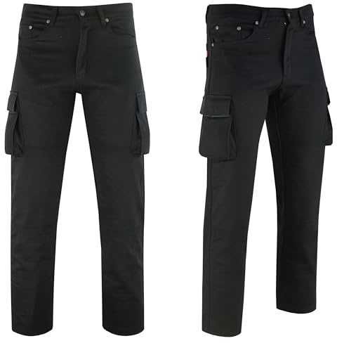 Texpeed Mens Motorcycle Motorbike Biker Trousers - Cargo Jeans Pants Made With 280gsm With Protective CE Armour (EN 1621-1) - Classic Fit Black Denim - 38W / 30L