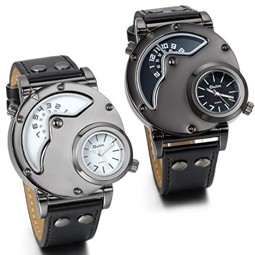 JewelryWe Reloj Analógico Moda Hombre: Reloj Deportivo Personalidad Espacial Correa de Cuero Dual Time Maleta de Modelismo Voyager - para Ocio Negocios Regalos