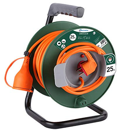 Electraline Jardín 20866149F Verlängerungskabel, 25 m, mit Kabeltrommel, 16 A, Querschnitt 3G, 1,5 mm², Orange/Grün