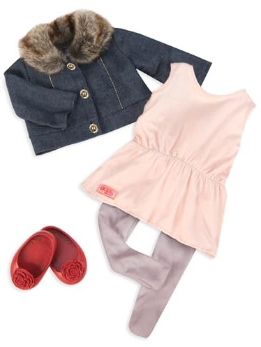 Our Generation BD30212Z Fashion Doll Outfit Just Jean Jacket with Removable Fur Collar, Complete with Tights and Shoes – Stylish Solid Denim Look, Perfect Accessory Set for kids activity 18-Inch Dolls