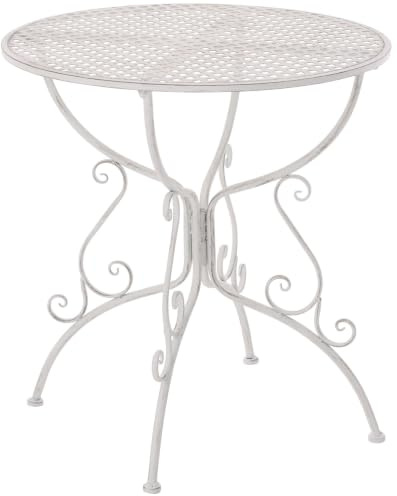 Table de Jardin Ronde AMANDA en Fer Forgé -Table de Bistrot de Style Nostalgique Hauteur 74 cm - Table de Terrasse Diamètre de 70 cm - Solide et Résistante Idéale pour Votre Jardin - Couleur:, Couleur:blanc antique
