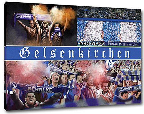 Ultras Schalke, Bild auf Leinwand XXL, fertig gerahmt, 100 x 70 cm
