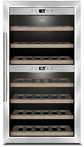 CASO WineComfort 66 | Weinkühlschrank für 66 Flaschen | 2 Zonen auf 5-20°C einstellbar, Touch, LED beleuchtet freistehend, UV-Filterglas, edelstahl