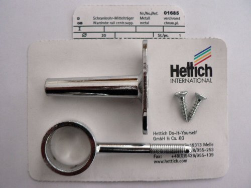 Hettich Schrankrohr-Mittelträger für Fachbodenmontage, für rundes Schrankrohr Ø 20 mm, höhenverstellbar, mit Schrauben, verchromt, Rohr-Ø 20 mm, 1 Stück, Artikelnr. 1685
