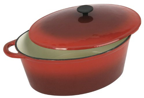 Crealys 501750, grande COCOTTE Grand Chef ovale en fonte émaillée 9 litres - Extérieur rouge et intérieur blanc - toutes sources de chaleur y compris induction