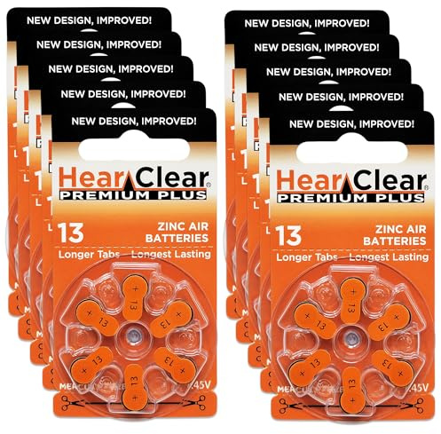 HearClear Size 13 PR48 Hearing Aid Batteries 1.45V Orange Tab (60 Batteries)
