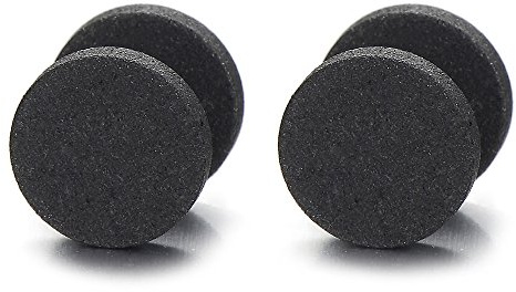 6MM Nero Satinato Sabbia Opaca Cerchio Orecchini da Uomo Donna, Finto Dilatatore Fake Plug, Acciaio, 1 Paio