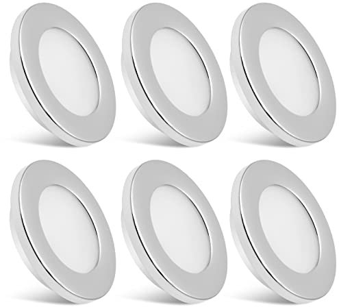 Dream Lighting 12v LED Spot Lights 2W IP44 6 Pack Downlights Chrome Plated for Campervan Motorhome Boat Van Caravan Recessed Mount Lighting Under Cabinet Kitchen 70MM 2.7inch 3000K Warm White