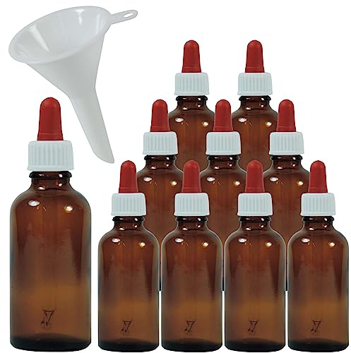 Viva-Haushaltswaren Gabriele Hesse e.K. 10 Pipettenflaschen/Apothekerflaschen in Braunglas 50 ml inkl. Pipetten (rot-weiß)