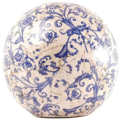 Esschert Design Dekokugel, Gartenkugel aus Keramik in blau-weiß, Größe L, Ø ca. 18 cm